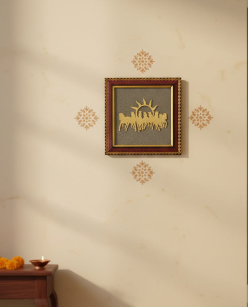 7 Horses on Raw Pyrite Frame