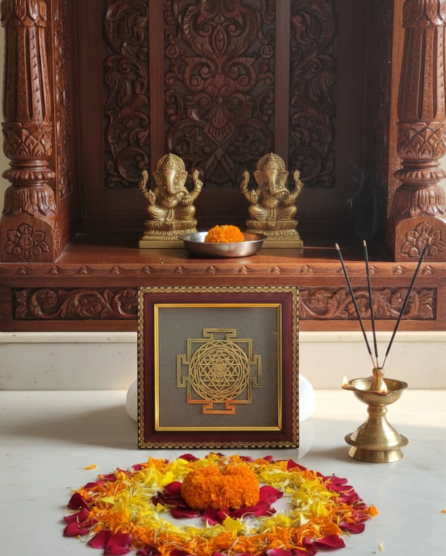 Shree Yantra on Raw Pyrite Frame