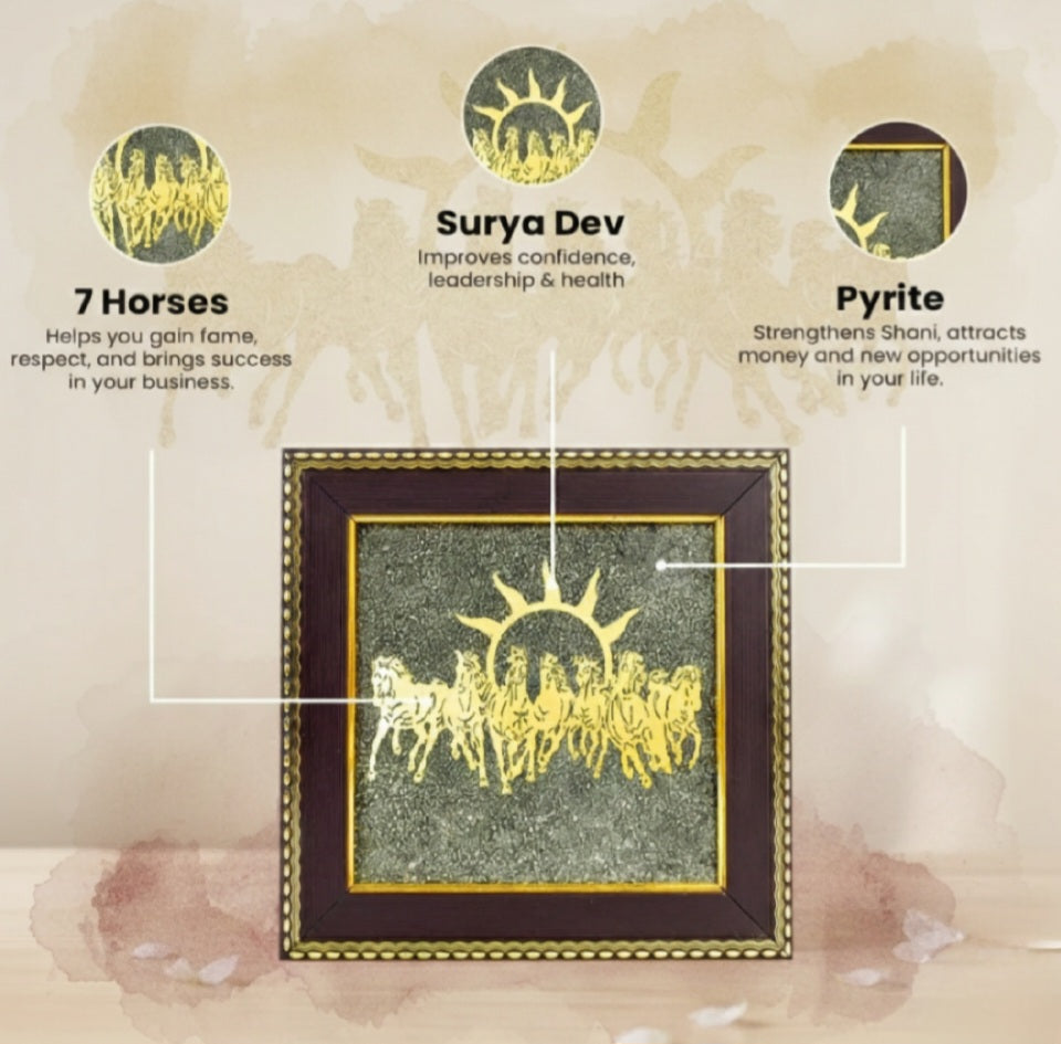 7 Horses on Raw Pyrite Frame