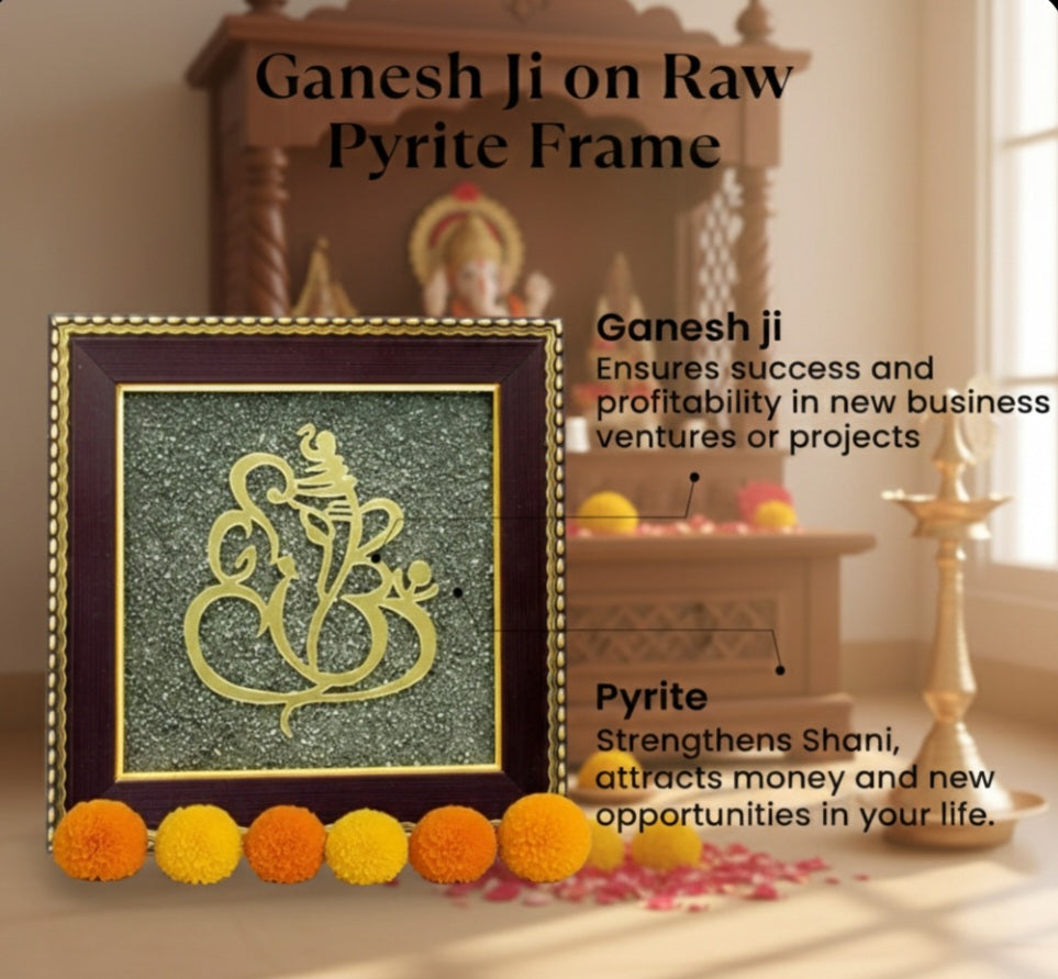 Ganesh Ji on Raw Pyrite Frame