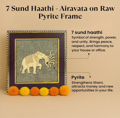 7 Trunk Elephant - Airavata on Raw Pyrite Frame